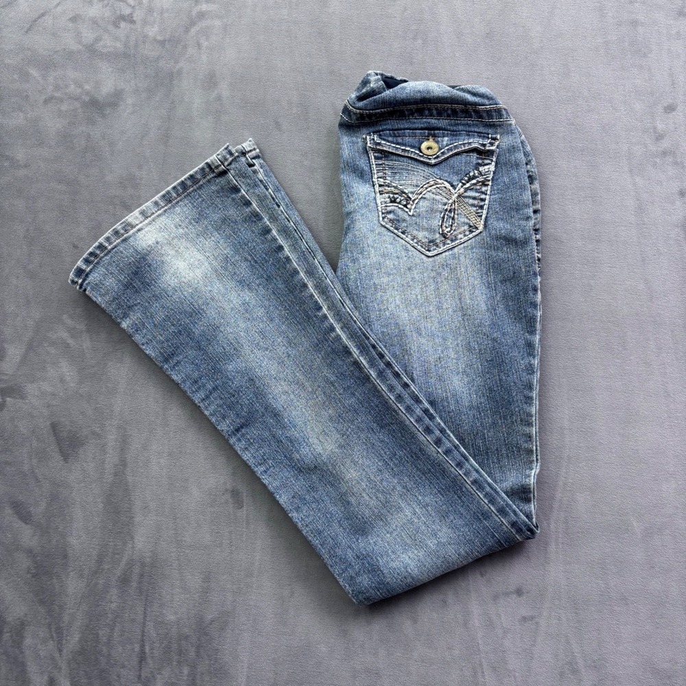 WallFlower Maternity Bootcut Jeans Medium Wash Embroidered Pockets Size M